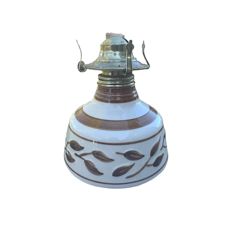 Lamplight Farms USA Vintage Ceramic Oil Lamp Base Hand Painted Brown White
